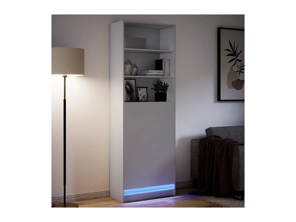 Hoog dressoir met witte LED 69x32,5x200 cm bewerkt hout