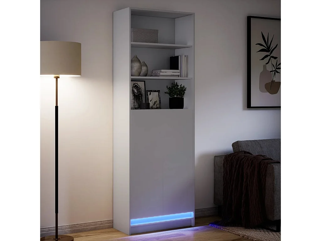 Credenza alta con LED bianco 69x32,5x200 cm in legno ingegnerizzato