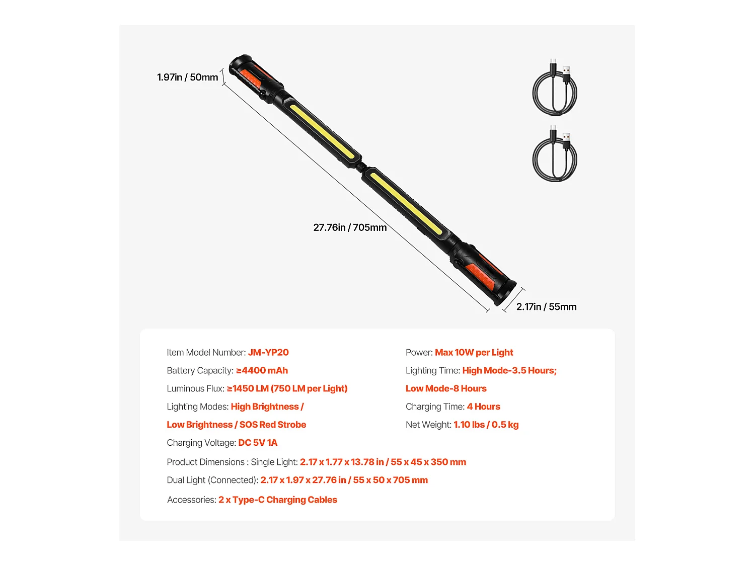 Unter-der-Haube-Arbeitsleuchte SucceBuy LED Wiederaufladbar 1450LM 4400mAh Tragbar, Tragbar für Notbeleuchtung zu Hause, Autoreparatur