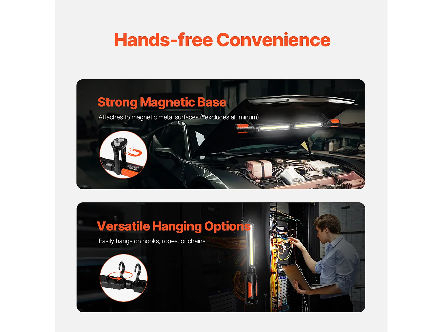 Unter-der-Haube-Arbeitsleuchte SucceBuy LED Wiederaufladbar 1450LM 4400mAh Tragbar, Tragbar für Notbeleuchtung zu Hause, Autoreparatur