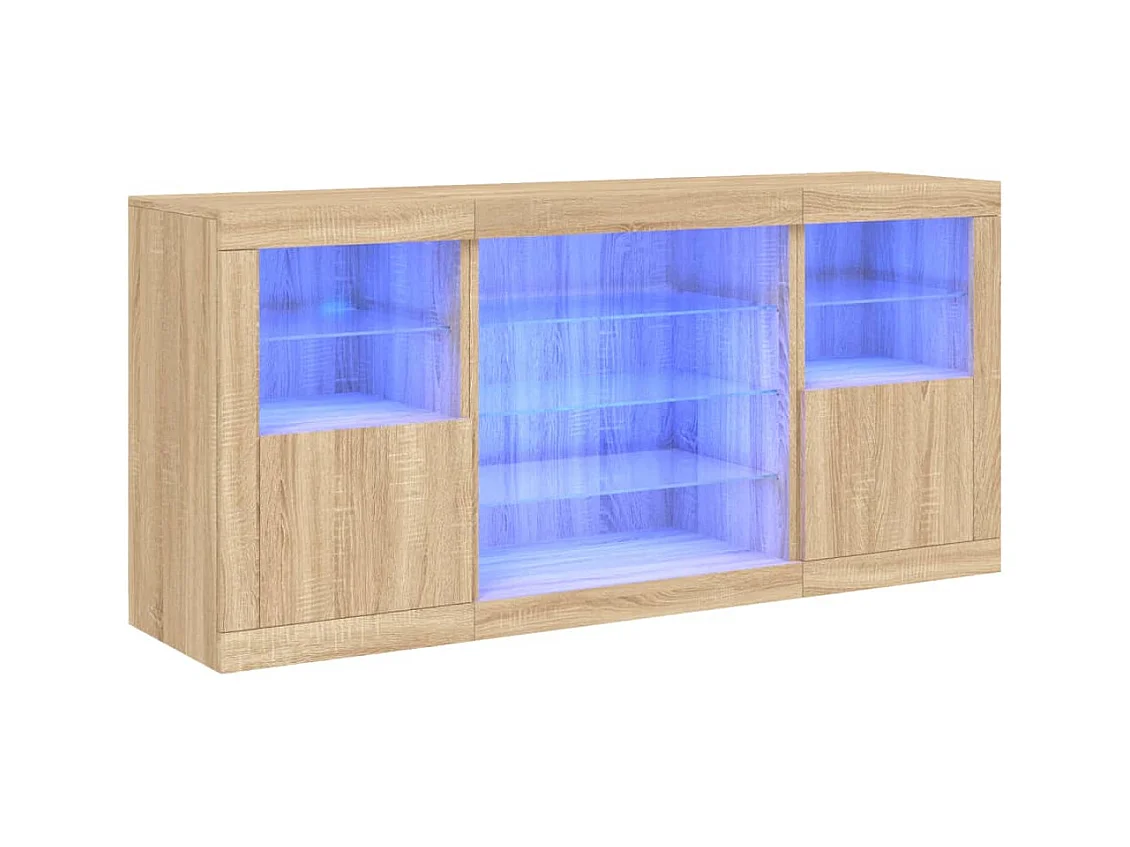 Buffet avec lumières LED chêne sonoma 142,5x37x67 cm