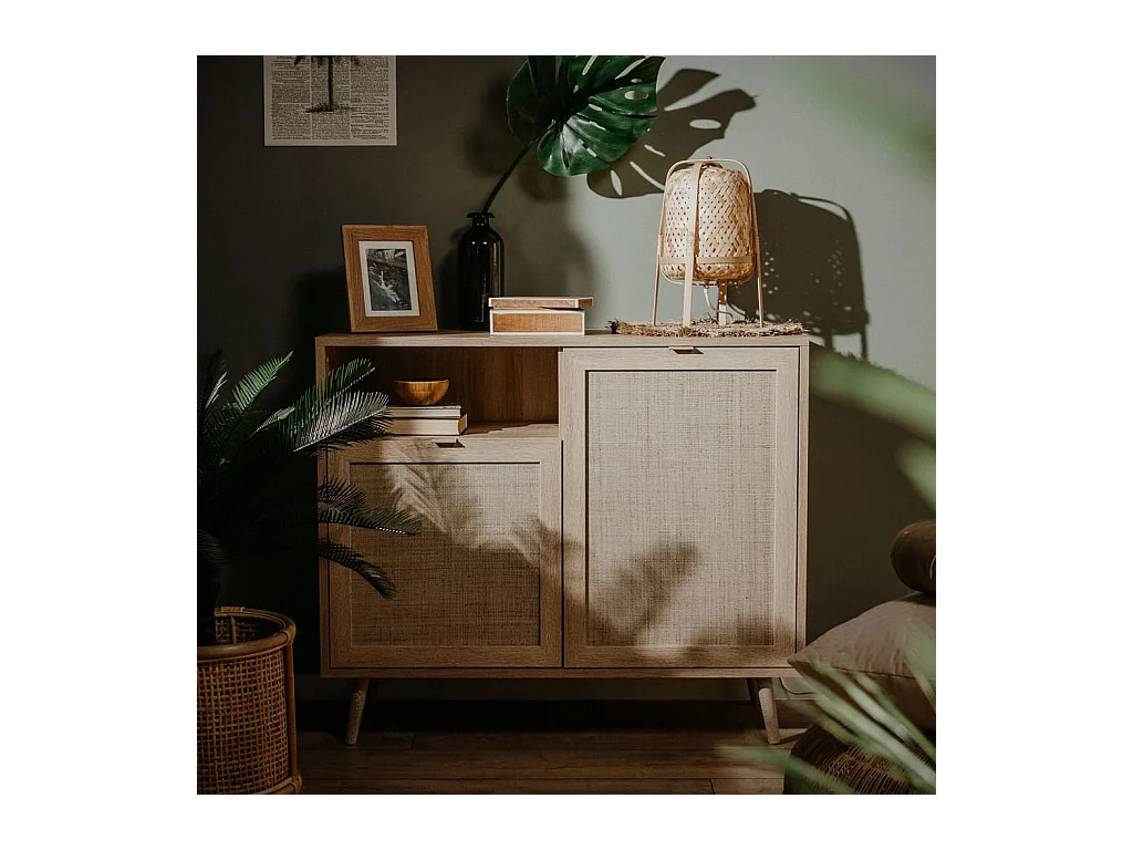 Finori Buffet Bali 01A Chêne sonoma et impression de canne