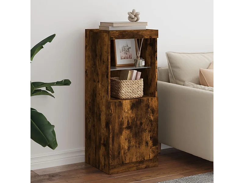 Buffet avec lumières LED chêne fumé 41x37x100 cm