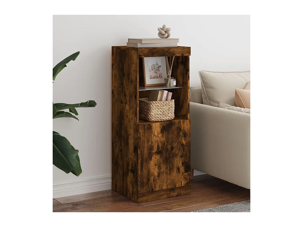 Buffet avec lumières LED chêne fumé 41x37x100 cm