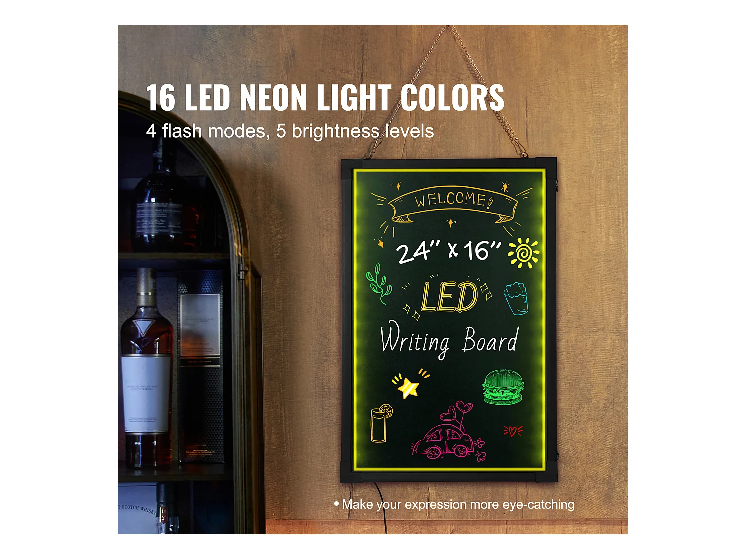 Tableau d’Écriture de Messages à LED SucceBuy 40,5 x 60,5 cm, avec Marqueurs et Télécommande, pour la Maison, la Boutique de Mariage