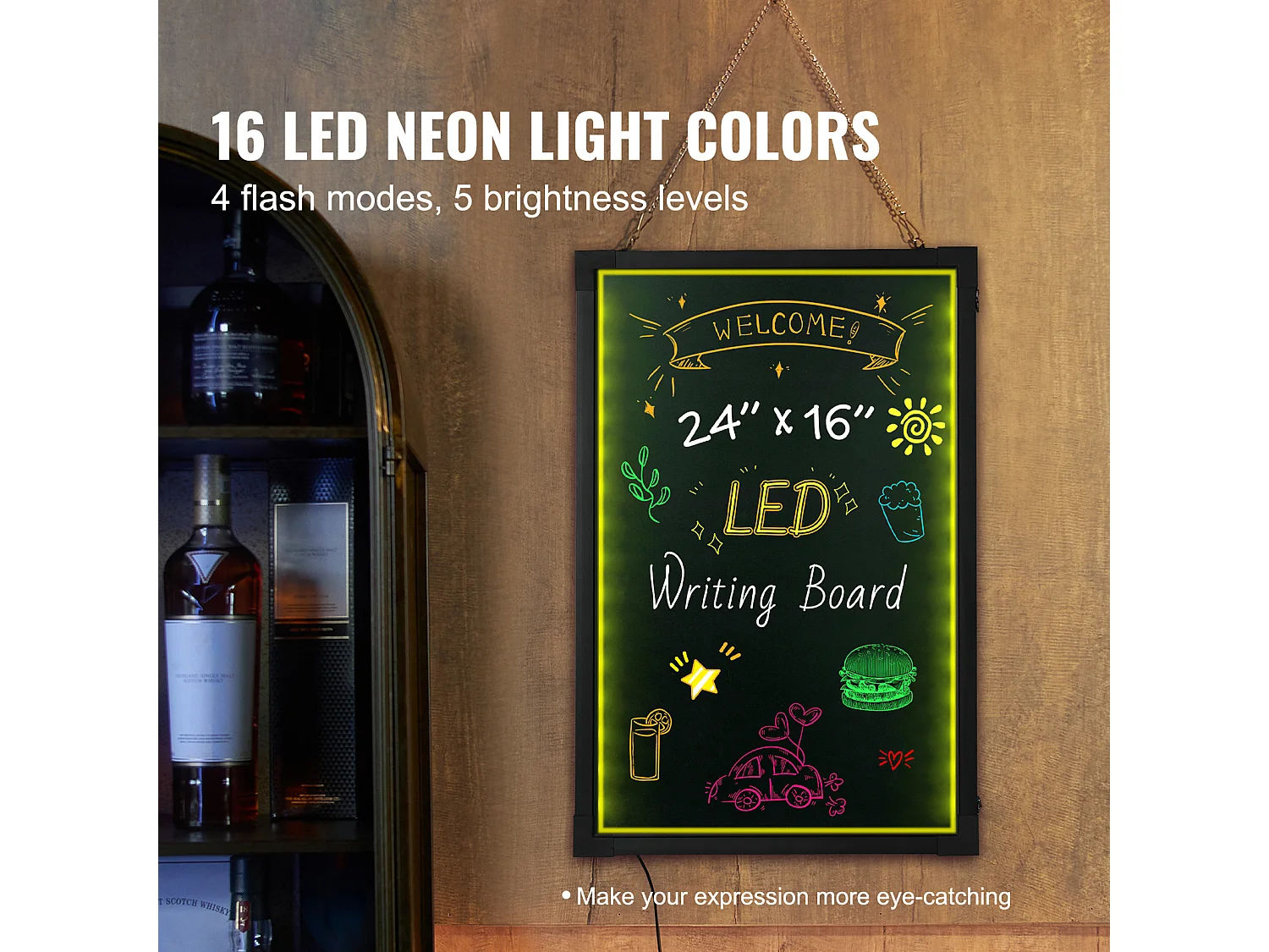 Tableau d’Écriture de Messages à LED SucceBuy 40,5 x 60,5 cm, avec Marqueurs et Télécommande, pour la Maison, la Boutique de Mariage