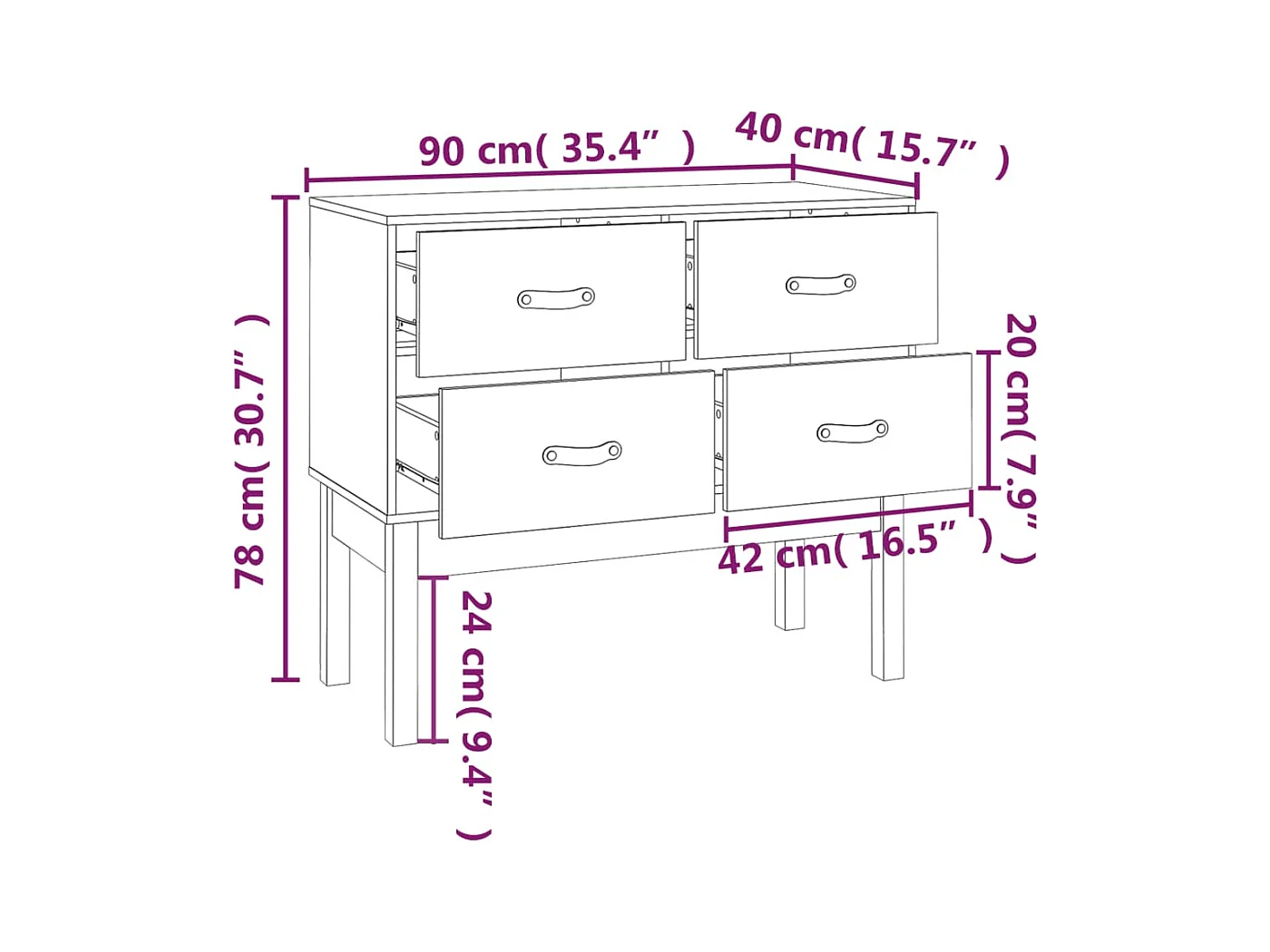 Armoire console Blanc 90x40x78 cm Bois de pin solide