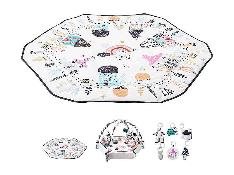 Tapis d'Éveil Bébé, SucceBuy Baby Play Gym Mat-Temps de Ventre avec 6 Jouets Sensoriels, 106 × 106 cm