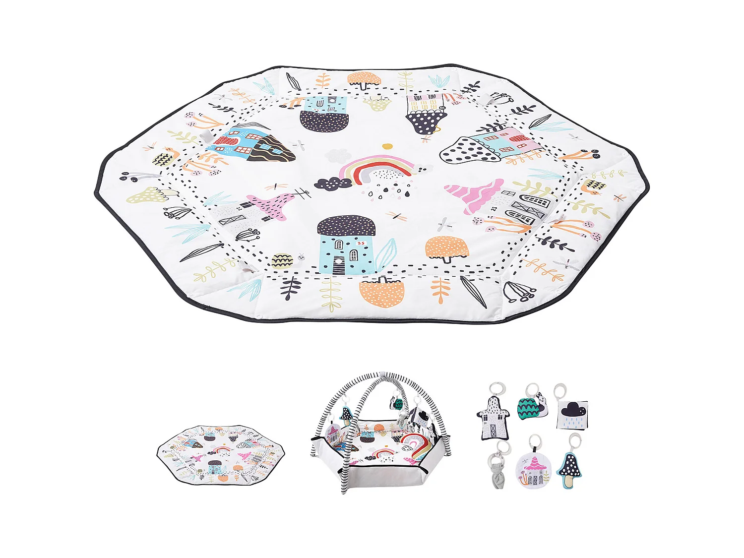 Tapis d'Éveil Bébé, SucceBuy Baby Play Gym Mat-Temps de Ventre avec 6 Jouets Sensoriels, 106 × 106 cm