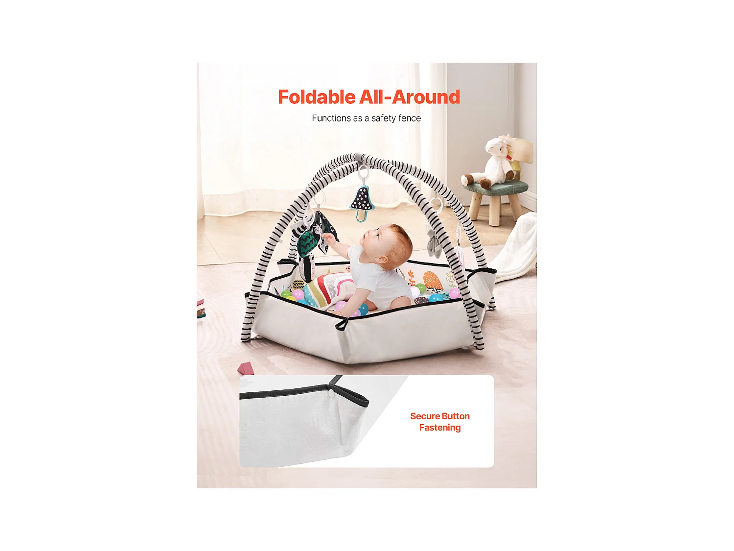 Tapis d'Éveil Bébé, SucceBuy Baby Play Gym Mat-Temps de Ventre avec 6 Jouets Sensoriels, 106 × 106 cm