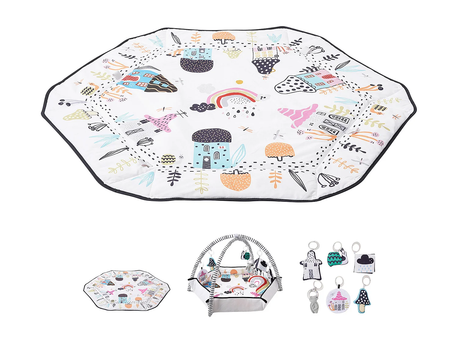 Tapis d'Éveil Bébé, SucceBuy Baby Play Gym Mat-Temps de Ventre avec 6 Jouets Sensoriels, 106 × 106 cm