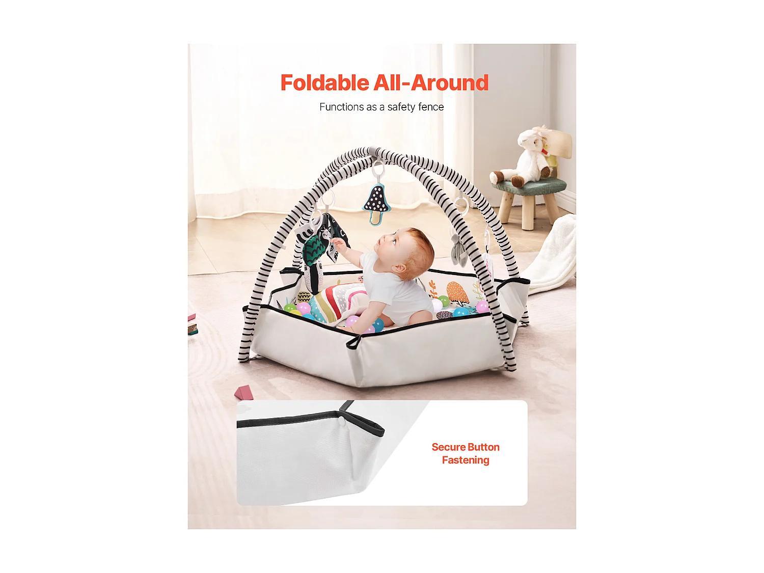 Tapis d'Éveil Bébé, SucceBuy Baby Play Gym Mat-Temps de Ventre avec 6 Jouets Sensoriels, 106 × 106 cm