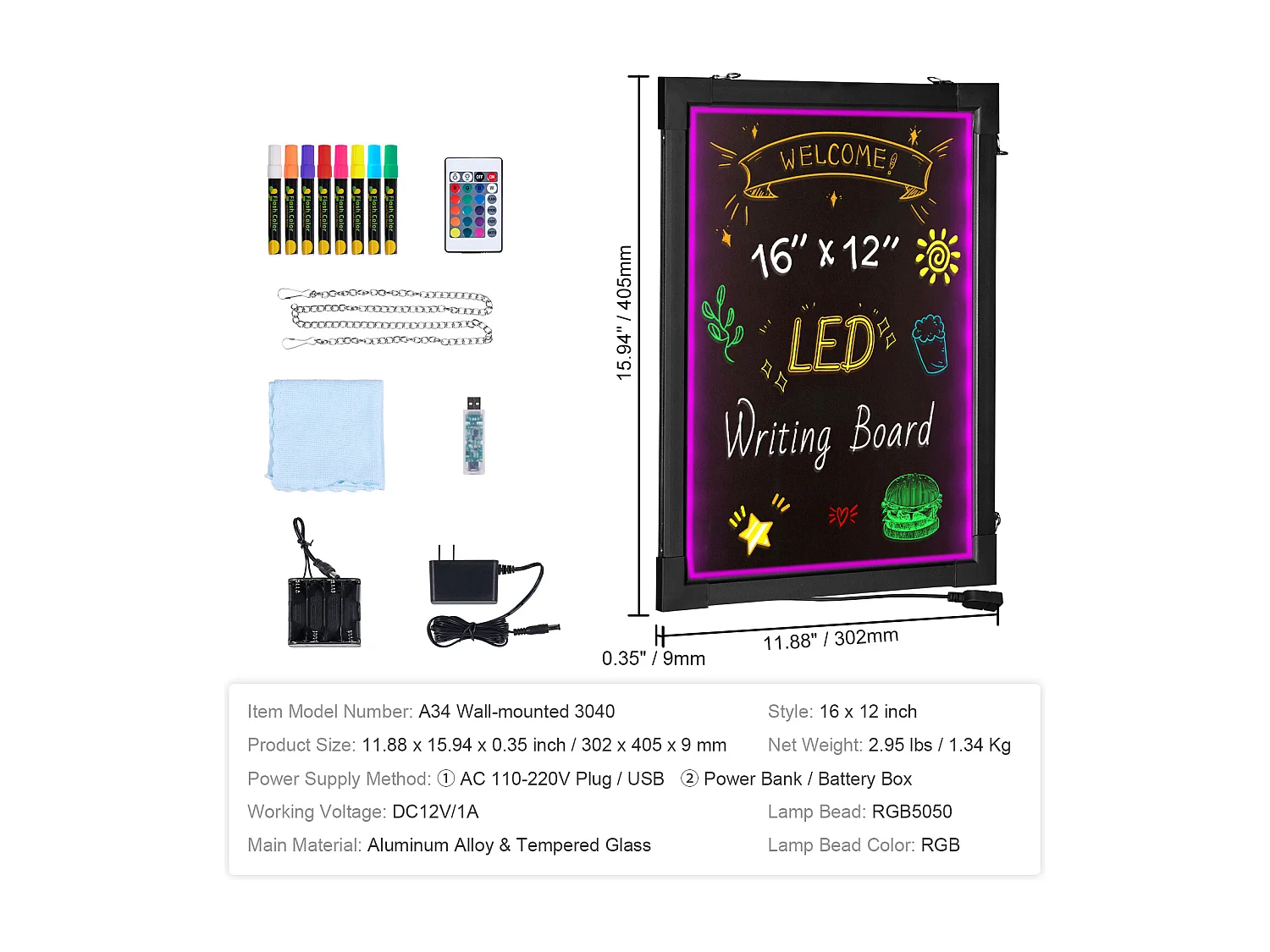 Tavolo per Scrittura di Messaggi a LED SucceBuy, 40,5 x 30,2 cm Illuminato e Cancellabile, per la Casa, il Negozio di Matrimonio