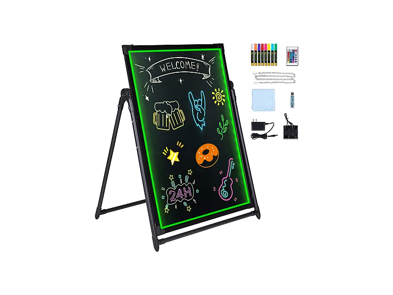 LED-Nachrichten-Schreibtafel SucceBuy 59,8 x 79,8 cm, Leuchtende Schwarze Abwischtafel, mit 8 Fluoreszierenden Kreideschriften