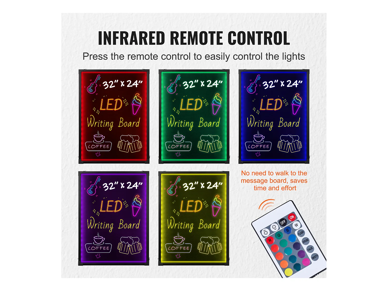Tableau d’Écriture de Messages à LED SucceBuy 59,8 x 79,8 cm, Tableau Noir Effaçable Éclairé, avec 8 Marqueurs à Craie Fluorescente