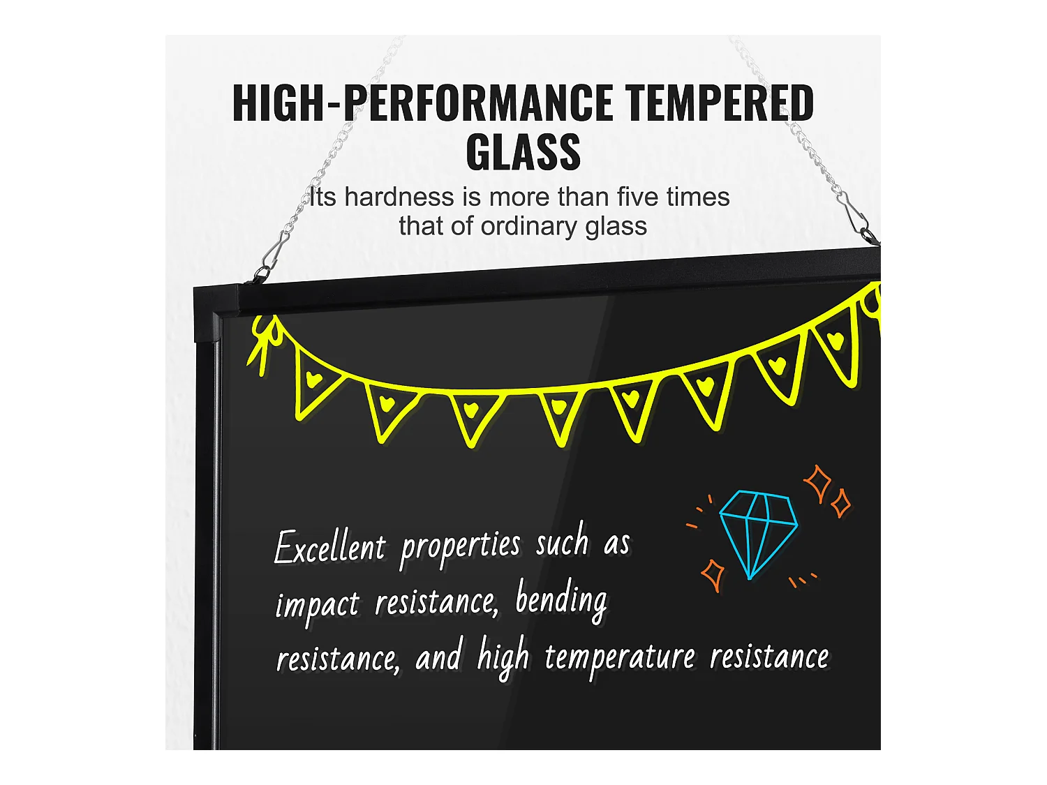 Tableau d’Écriture de Messages à LED SucceBuy 59,8 x 79,8 cm, Tableau Noir Effaçable Éclairé, avec 8 Marqueurs à Craie Fluorescente