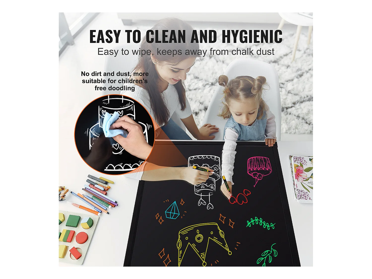 Tableau d’Écriture de Messages à LED SucceBuy 59,8 x 79,8 cm, Tableau Noir Effaçable Éclairé, avec 8 Marqueurs à Craie Fluorescente