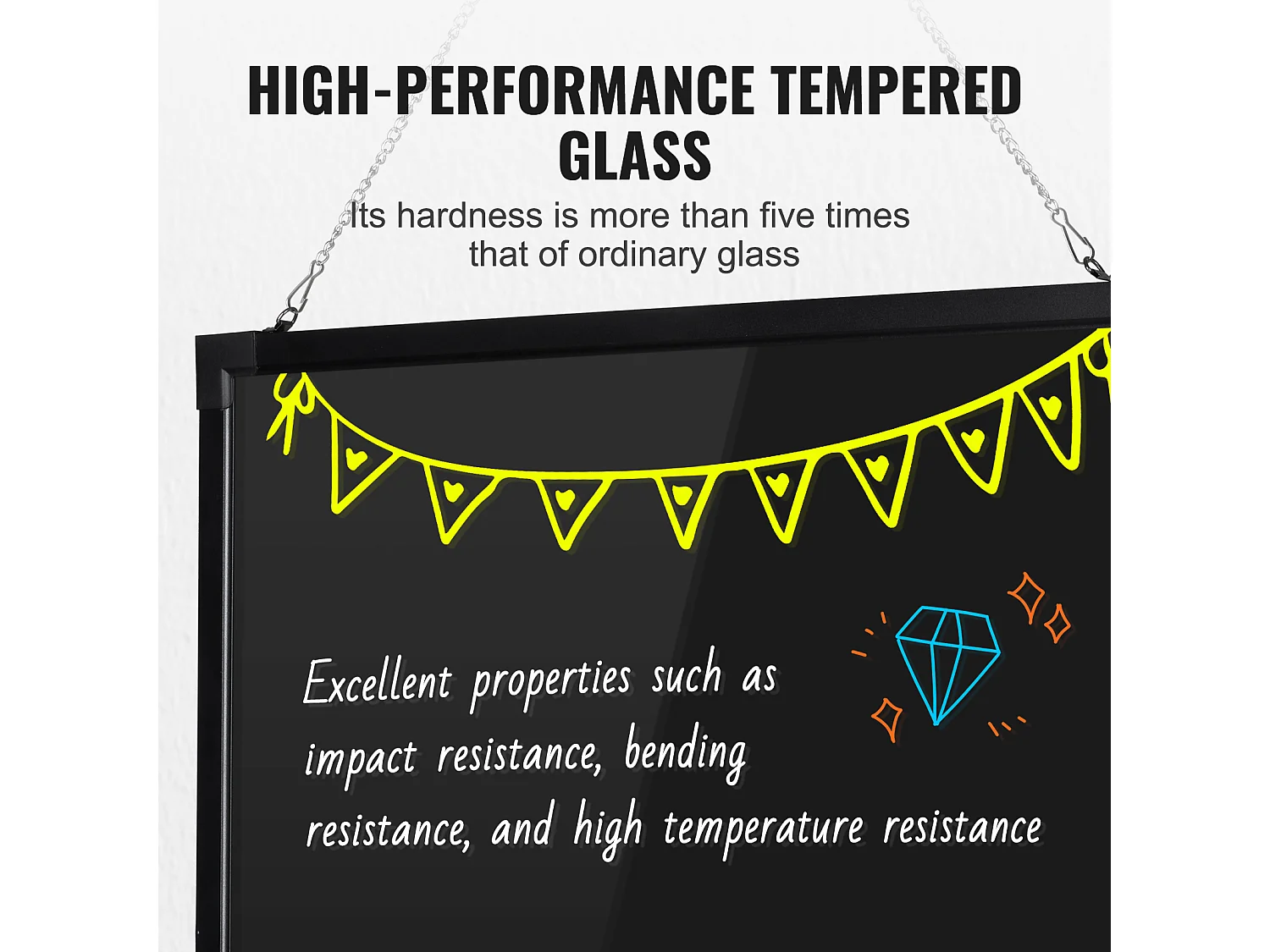 Tableau d’Écriture de Messages à LED SucceBuy 59,8 x 79,8 cm, Tableau Noir Effaçable Éclairé, avec 8 Marqueurs à Craie Fluorescente