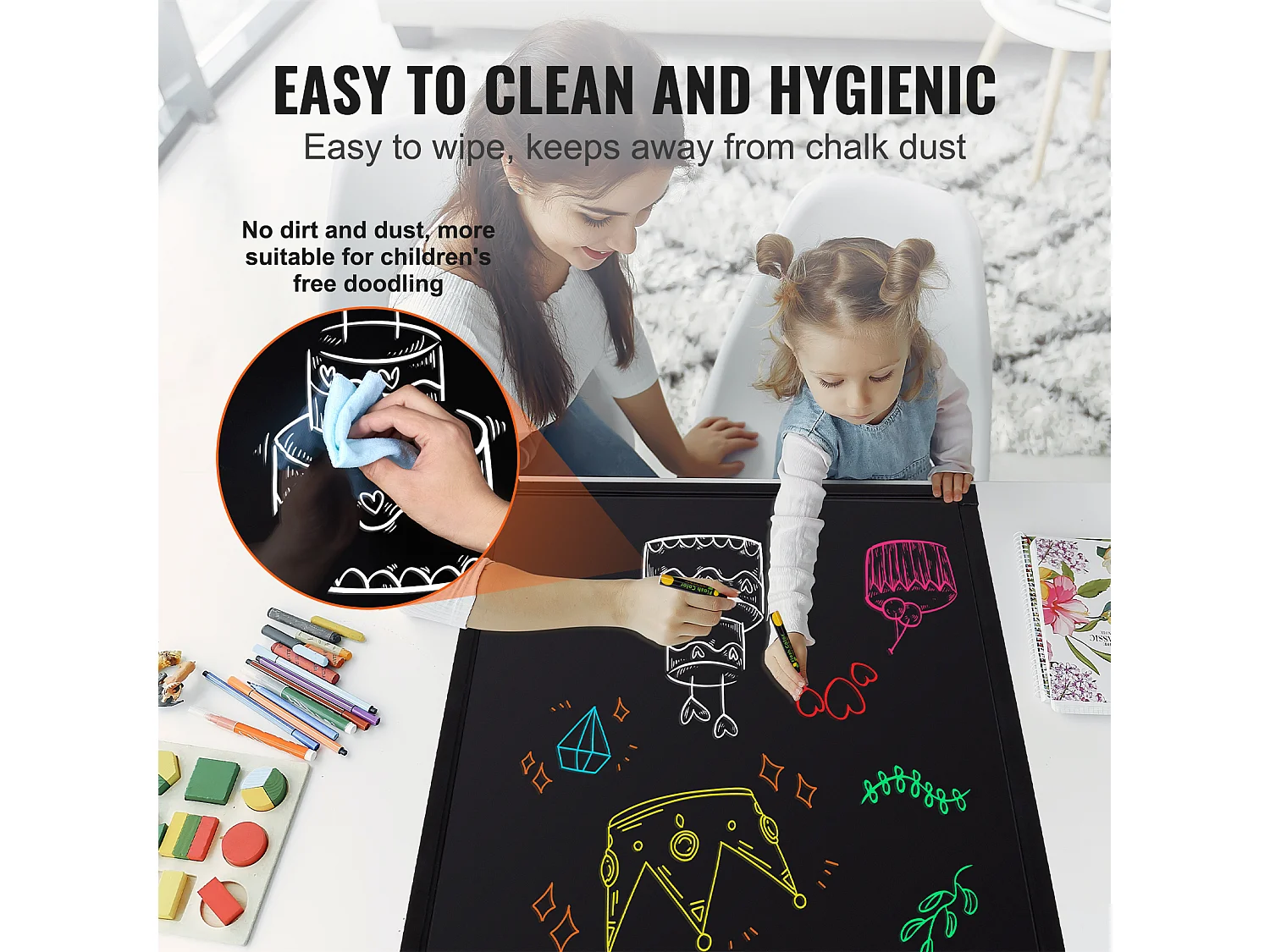 Tableau d’Écriture de Messages à LED SucceBuy 59,8 x 79,8 cm, Tableau Noir Effaçable Éclairé, avec 8 Marqueurs à Craie Fluorescente