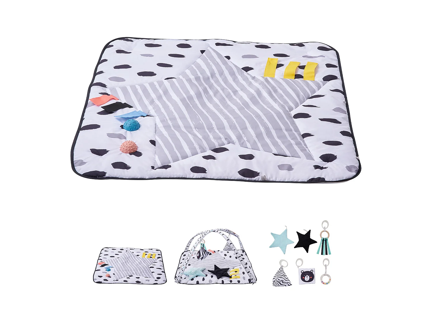 Speelmat voor Baby's, SucceBuy Baby Speelgymmat-Buikligtijd met 6 Sensorisch Speelgoed, 87.5 × 87.5 cm