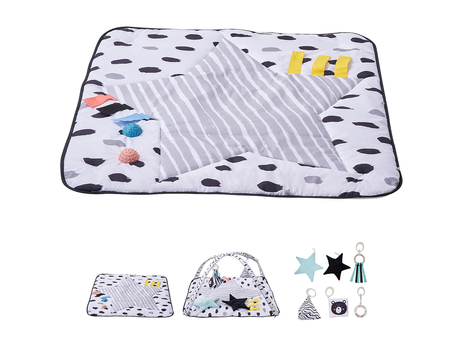 Tapis d'Éveil Bébé, SucceBuy Baby Play Gym Mat-Temps de Ventre avec 6 Jouets Sensoriels, 87.5 × 87.5 cm