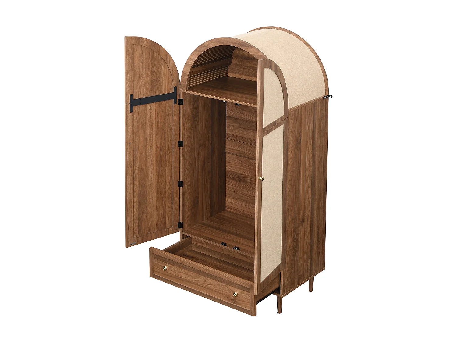 Armoire Moderne en MDF, Porte en Tissu & Tiroir, Design Noyer, (79x50x175 cm)