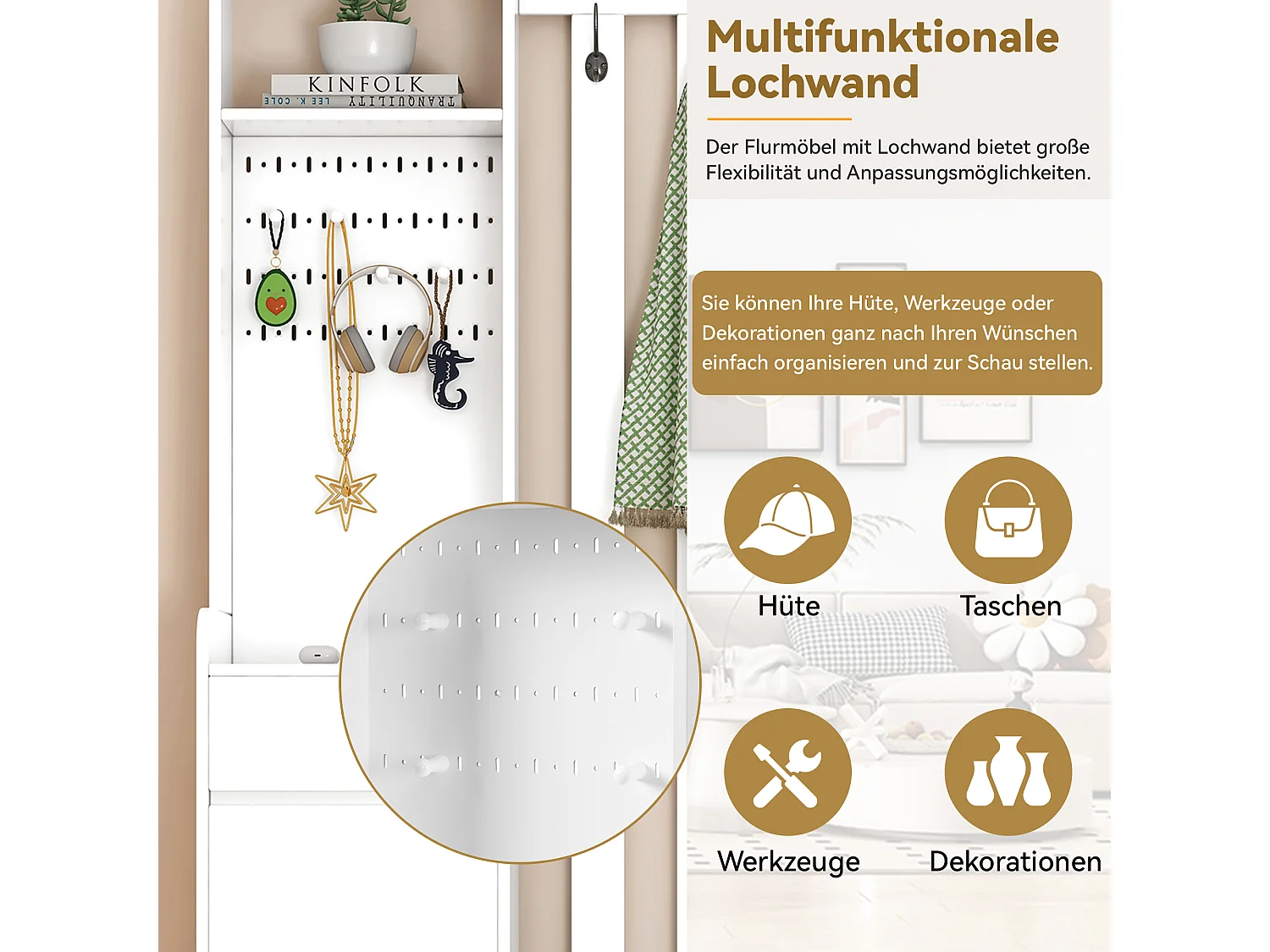 Ensemble de garde-robe avec banc de rangement, porte-manteau, 4 crochets, MDF blanc (H180 x L100 x P35 cm)