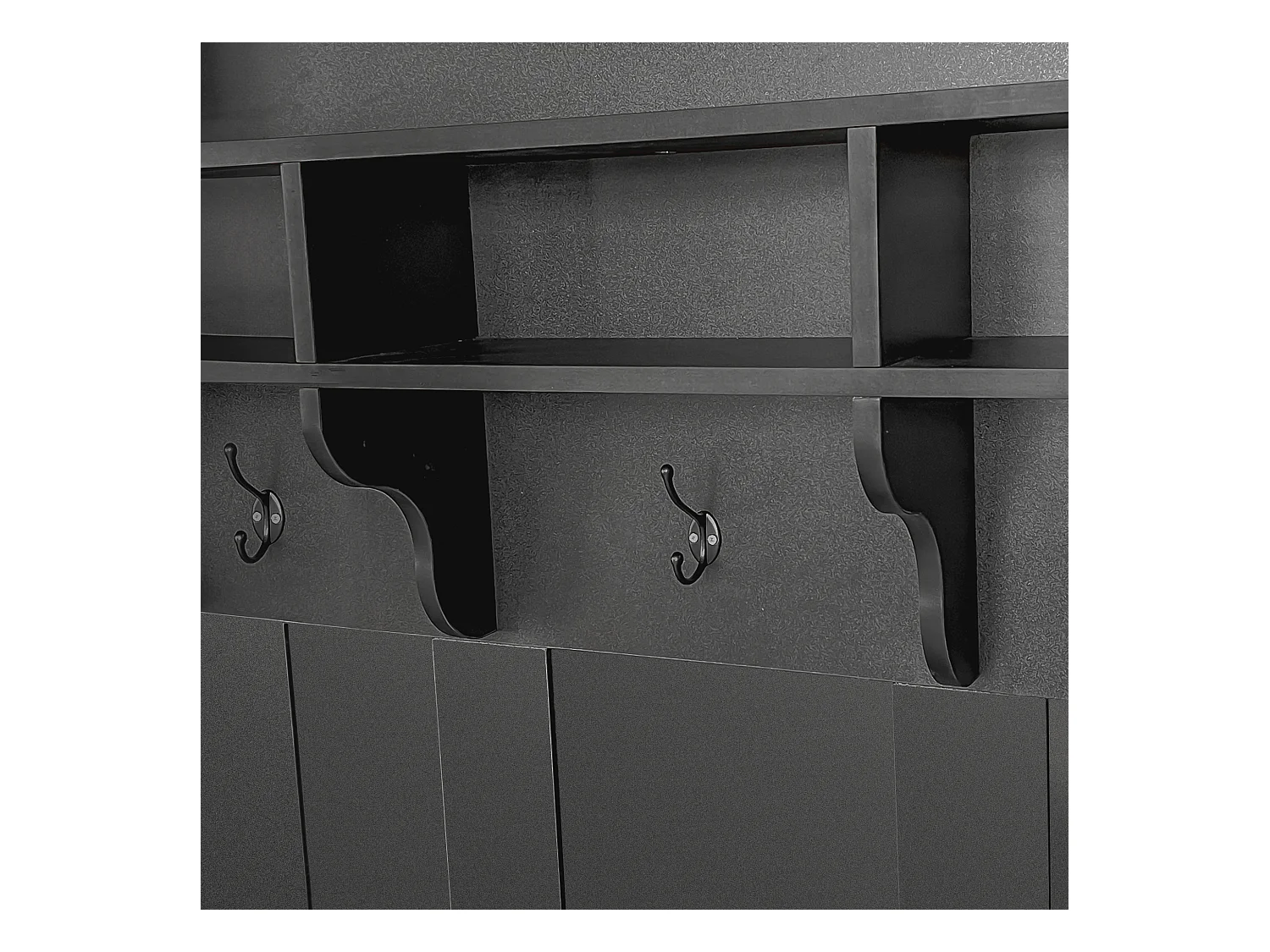 Ensemble porte-manteau avec banc et étagère, 3 crochets suspendus, étagères ouvertes, panneaux de particules, noir (H190 x L120 x P40 cm)