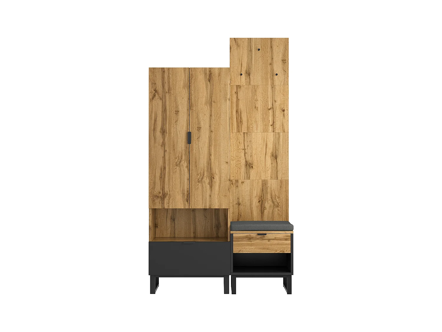 Armario de recibidor con banco zapatero, estantes y cajones regulables, MDF, natural (180x65x38 cm)