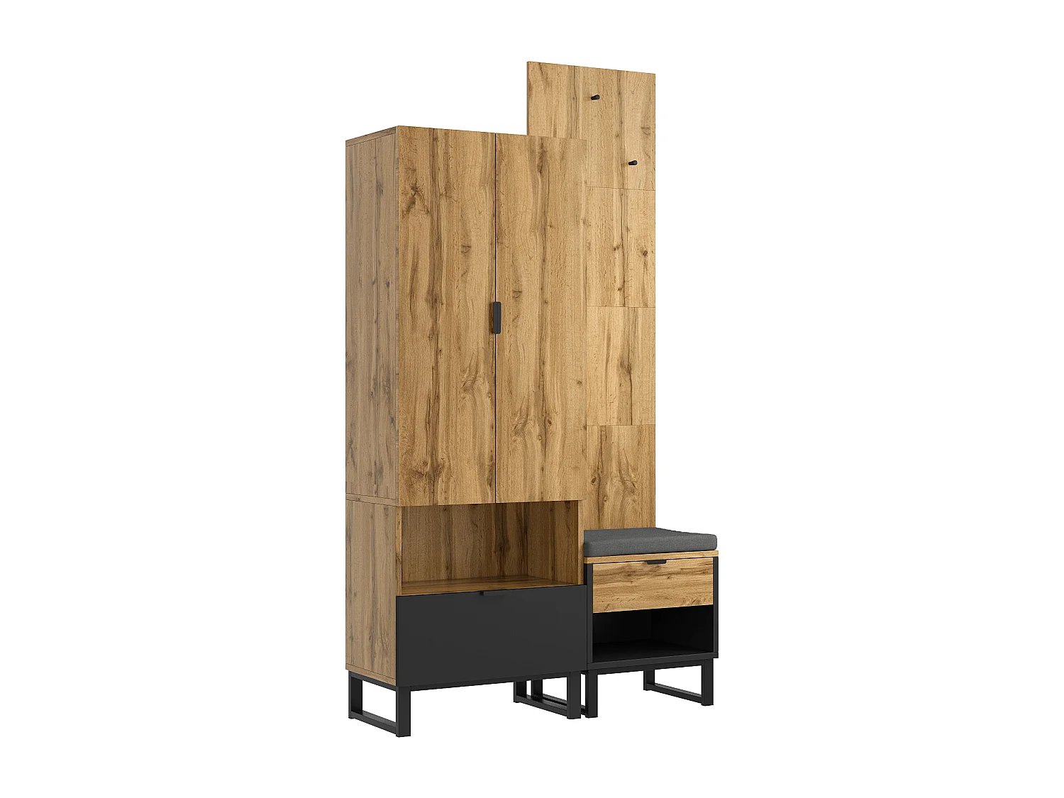 Garderobe d'entrée avec banc à chaussures, étagères réglables et tiroirs, MDF, naturel (180x65x38 cm)