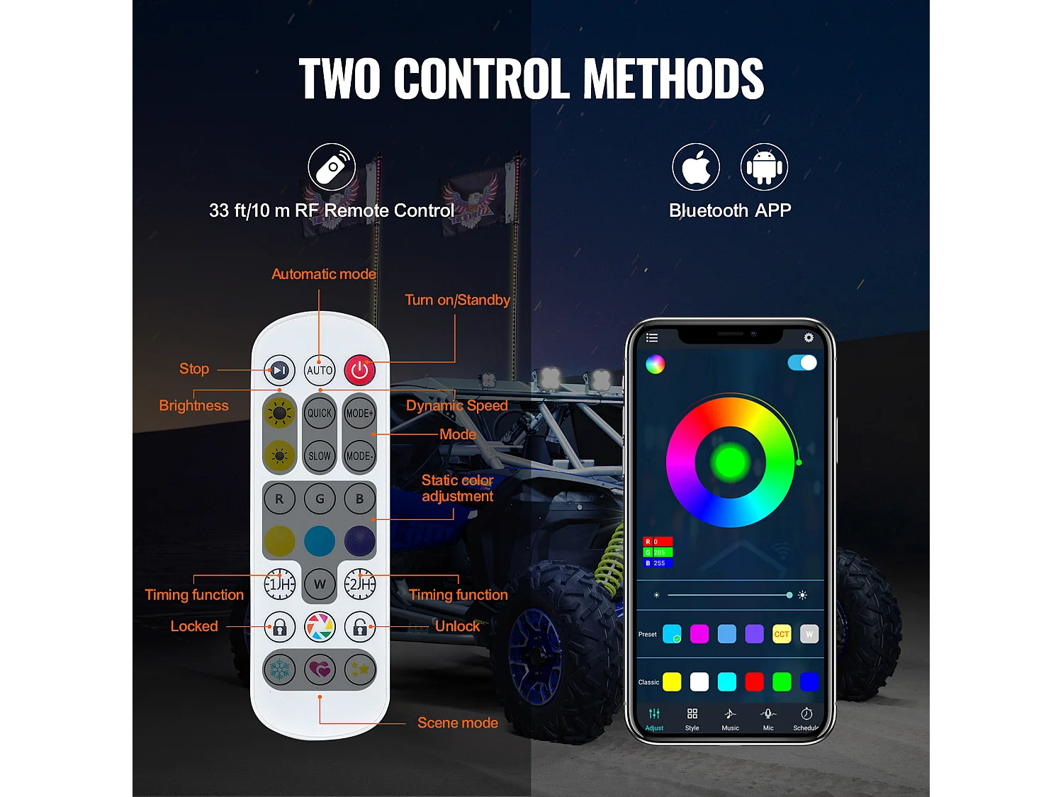 Fouet Lumineux LED SucceBuy Lampe LED Fouet 122 cm, 2PCS Antenne Lumineuse RVB Avec Drapeau et Télécommande