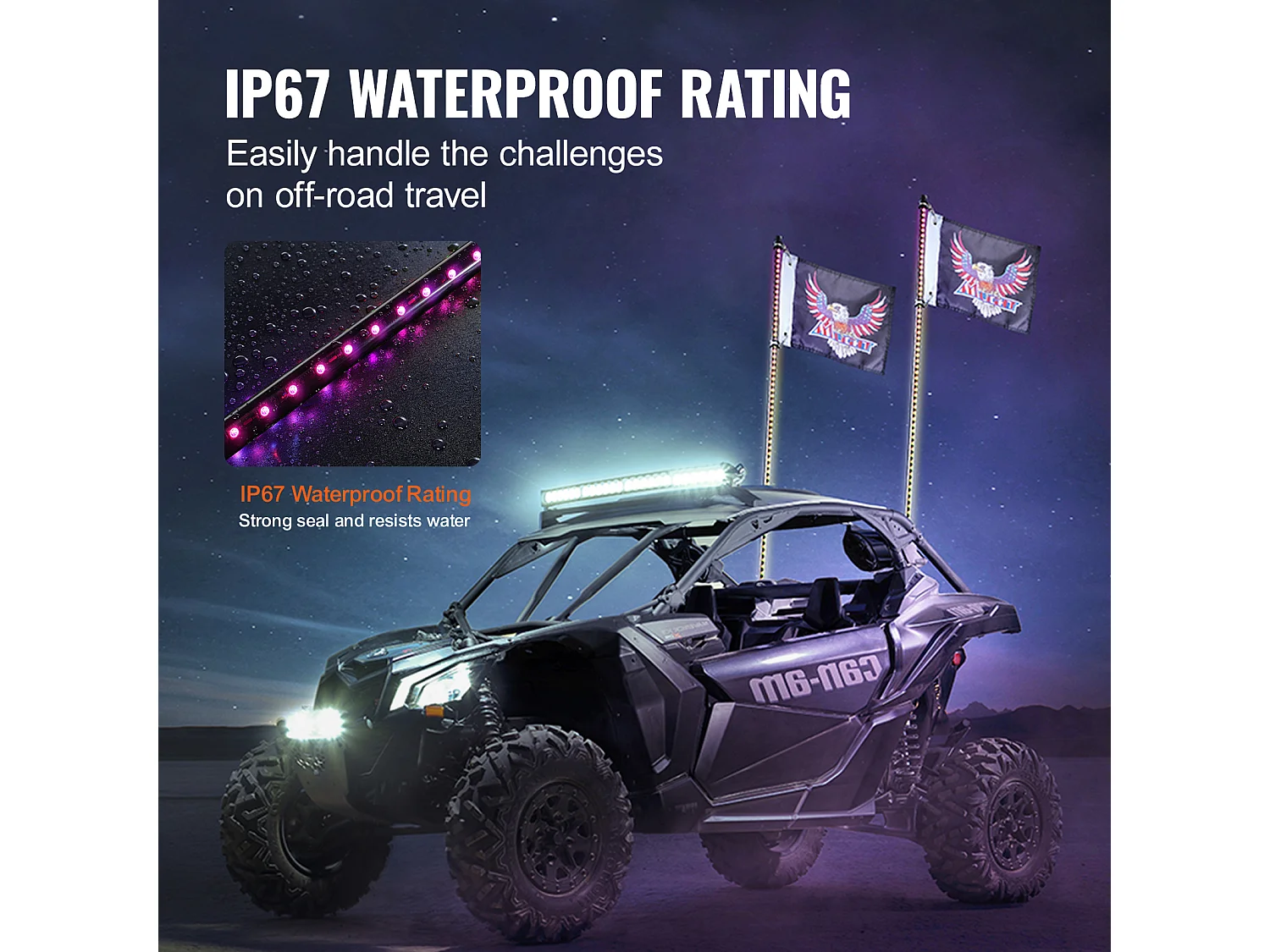 Fouet Lumineux LED SucceBuy Lampe LED Fouet 122 cm, 2PCS Antenne Lumineuse RVB Avec Drapeau et Télécommande