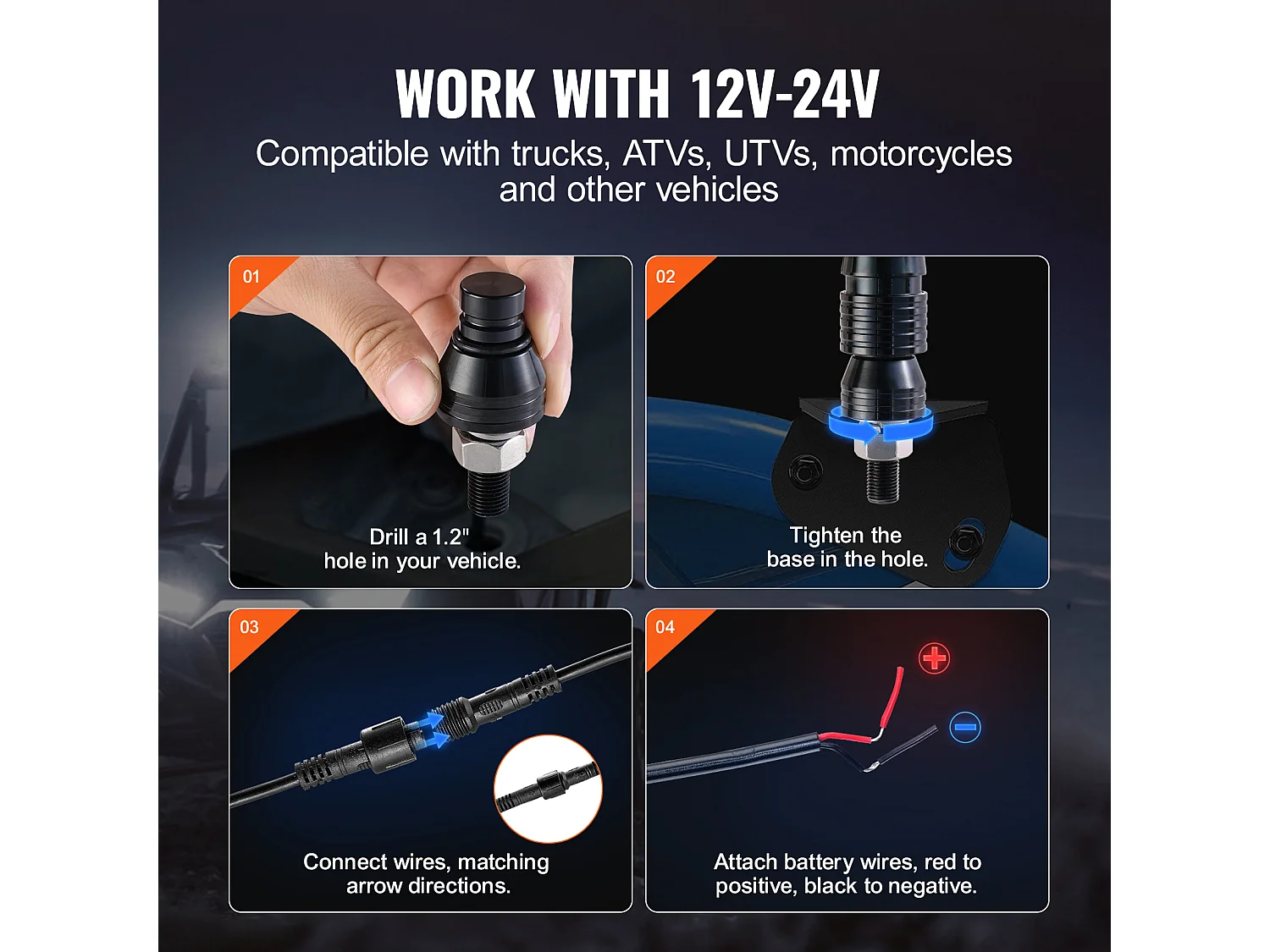 Fouet Lumineux LED SucceBuy Lampe LED Fouet 122 cm, 2PCS Antenne Lumineuse RVB Avec Drapeau et Télécommande