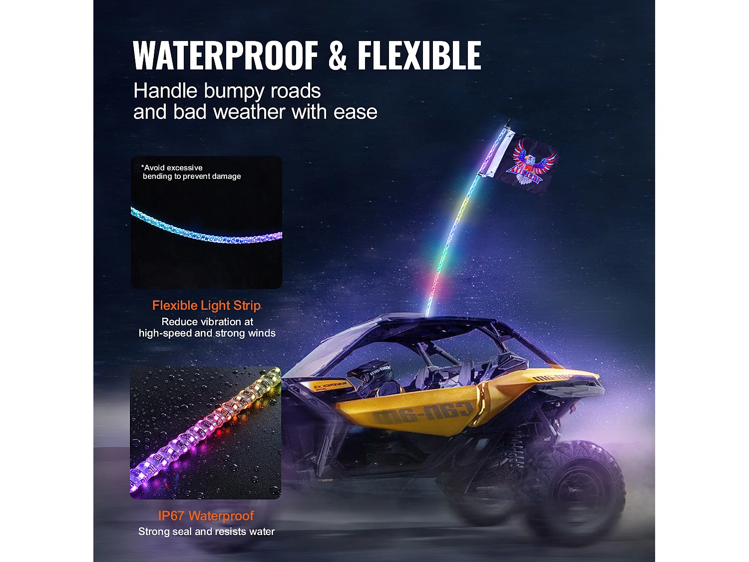 Fouet Lumineux LED SucceBuy 1PC 92 cm LED Whip Light RGB Spiral Antenne Télécommande Application pour ATV UTV RZR