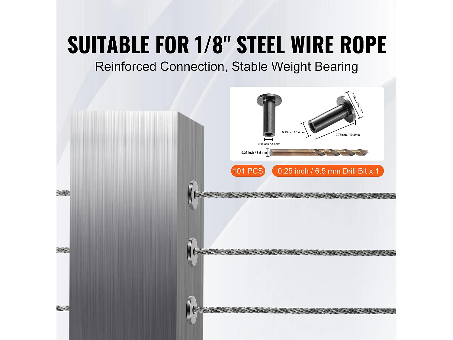 Garde-corps SucceBuy Lot de 101 Manchons en Acier Inoxydable T316 pour Câble Métallique de 3,2 mm