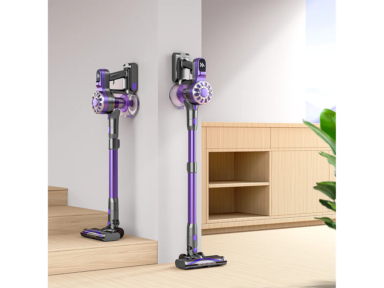 Aspirateur sans fil à puissance réglable, moteur sans balais, filtre HEPA, réservoir 900mL, noir (114.5x23.5x23 cm)
