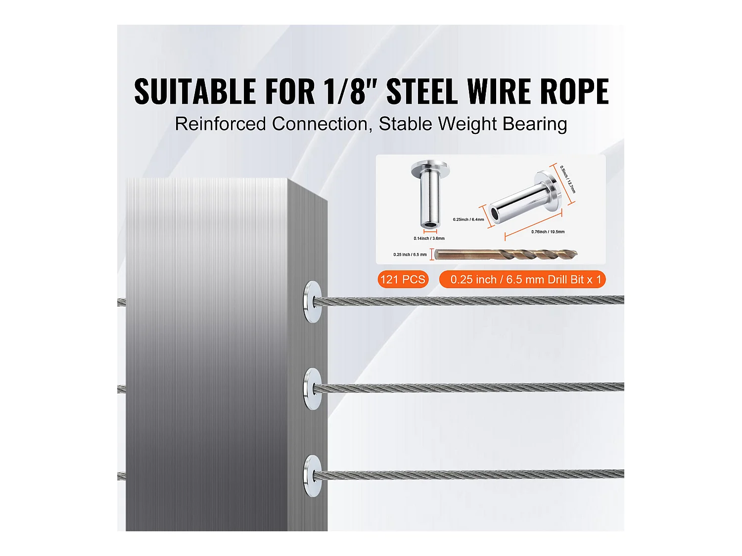 Garde-corps SucceBuy Lot de 121 Manchons de Protection en Acier Inoxydable T316 pour Garde-corps en Câble Métallique de 3,2 mm