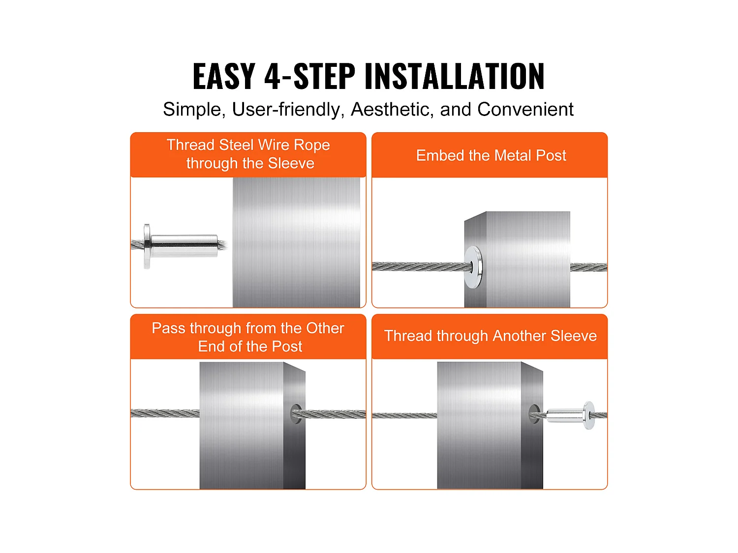 Garde-corps SucceBuy Lot de 121 Manchons de Protection en Acier Inoxydable T316 pour Garde-corps en Câble Métallique de 3,2 mm