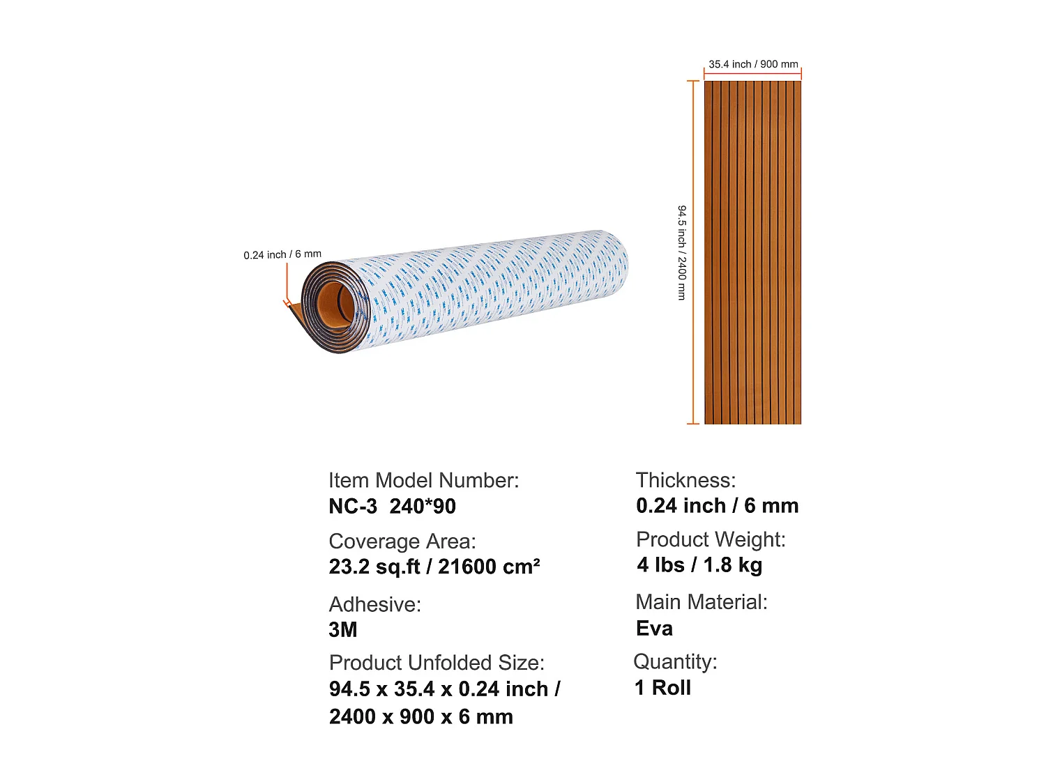 Revêtement de Sol SucceBuy pour Bateau en Mousse EVA pour Terrasse de Bateau 240cm x 90cm Revêtement de Sol Autocollant