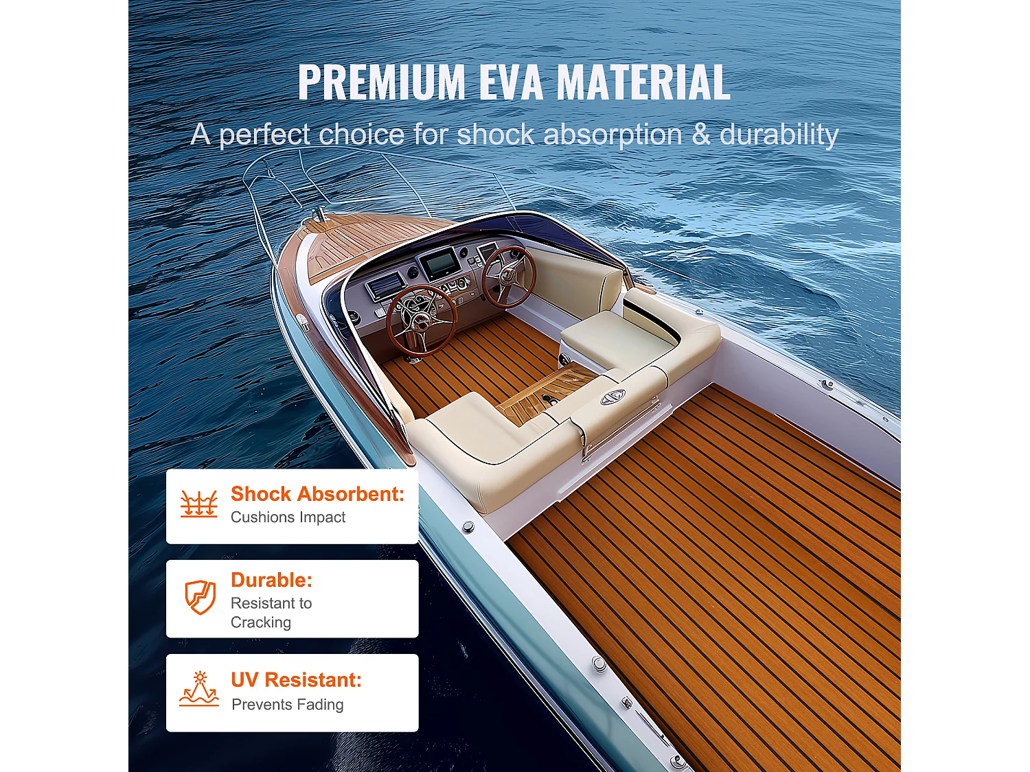 Revêtement de Sol SucceBuy pour Bateau en Mousse EVA pour Terrasse de Bateau 240cm x 90cm Revêtement de Sol Autocollant