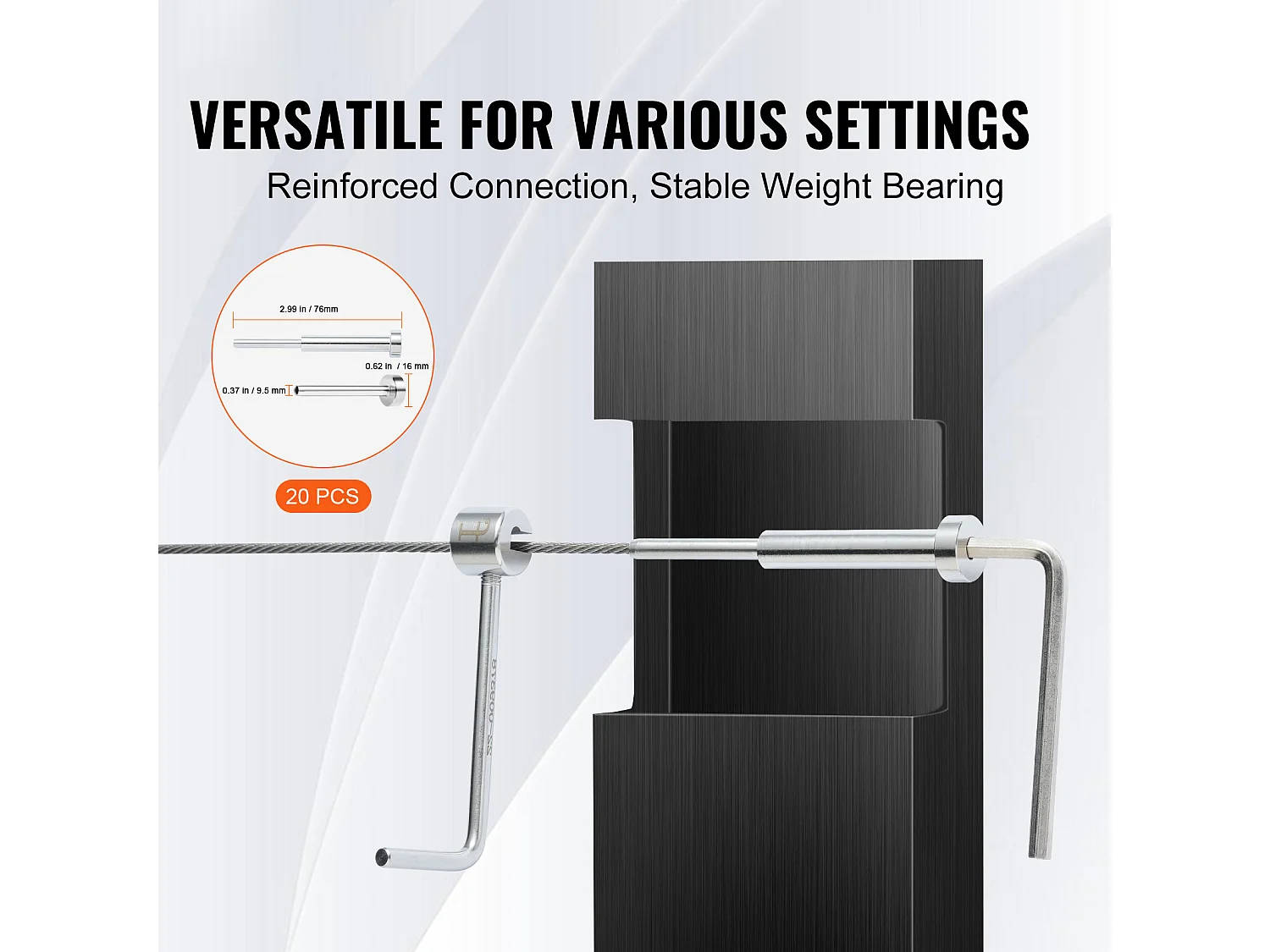 Leitplanken SucceBuy Unsichtbares Kabelgeländer-Set, 20 Stück, 3,2 mm T316 Edelstahl-Endkappen