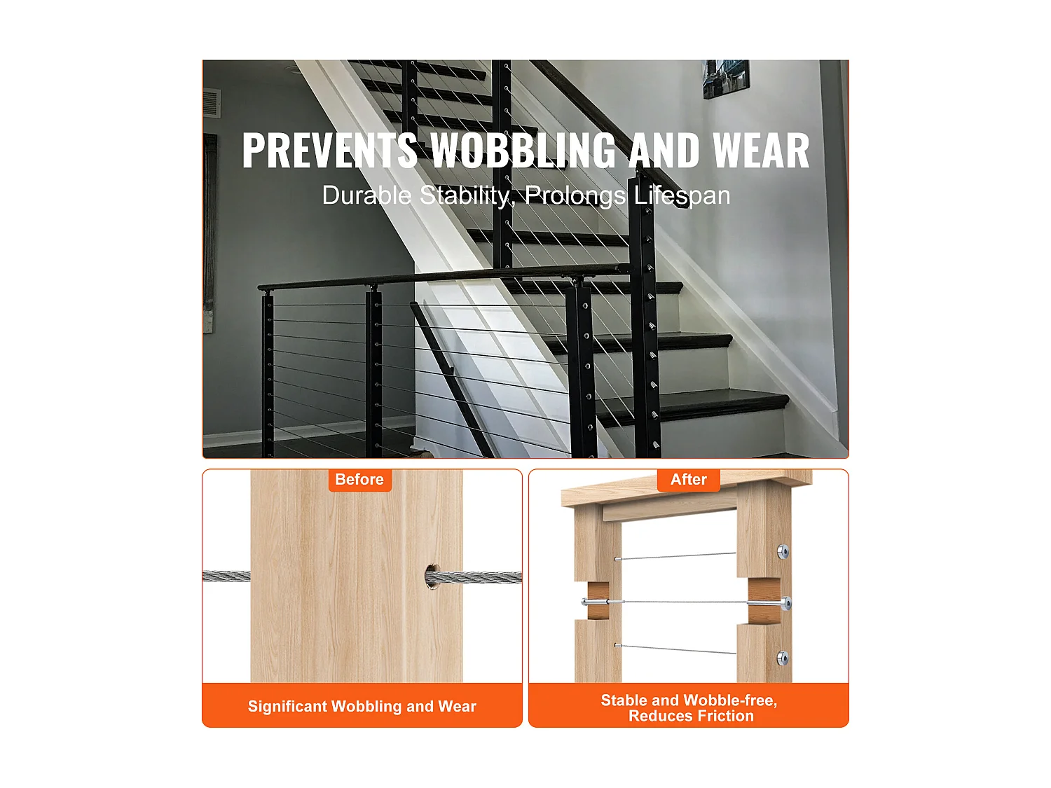 Leitplanken SucceBuy Unsichtbares Kabelgeländer-Set, 20 Stück, 3,2 mm T316 Edelstahl-Endkappen