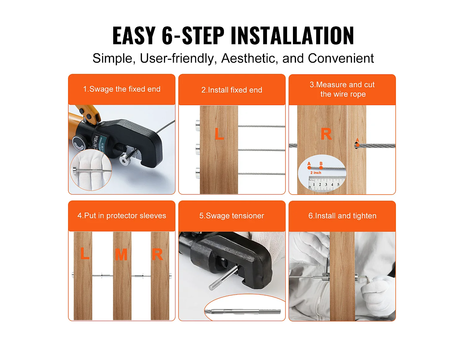Leitplanken SucceBuy Unsichtbares Kabelgeländer-Set, 20 Stück, 3,2 mm T316 Edelstahl-Endkappen