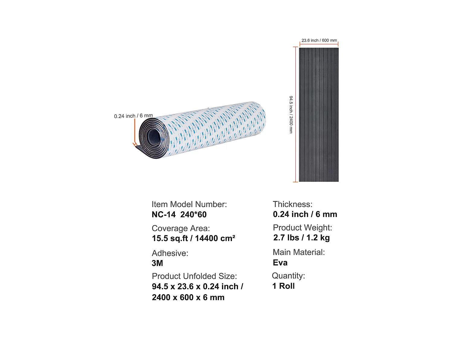 Revestimiento de Suelo SucceBuy Revestimiento de Suelo de Espuma EVA para Barcos, 240cm x 59,94cm, Antideslizante, Autoadhesivo, Alfombra Marina para Barcos, Yates