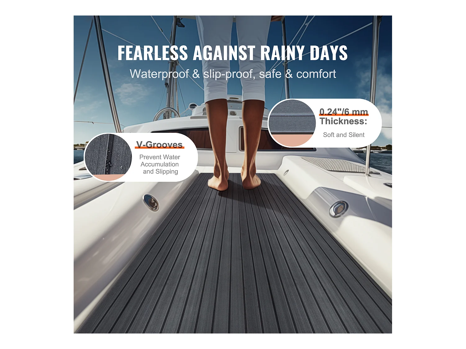 Revestimiento de Suelo SucceBuy Revestimiento de Suelo de Espuma EVA para Barcos, 240cm x 59,94cm, Antideslizante, Autoadhesivo, Alfombra Marina para Barcos, Yates