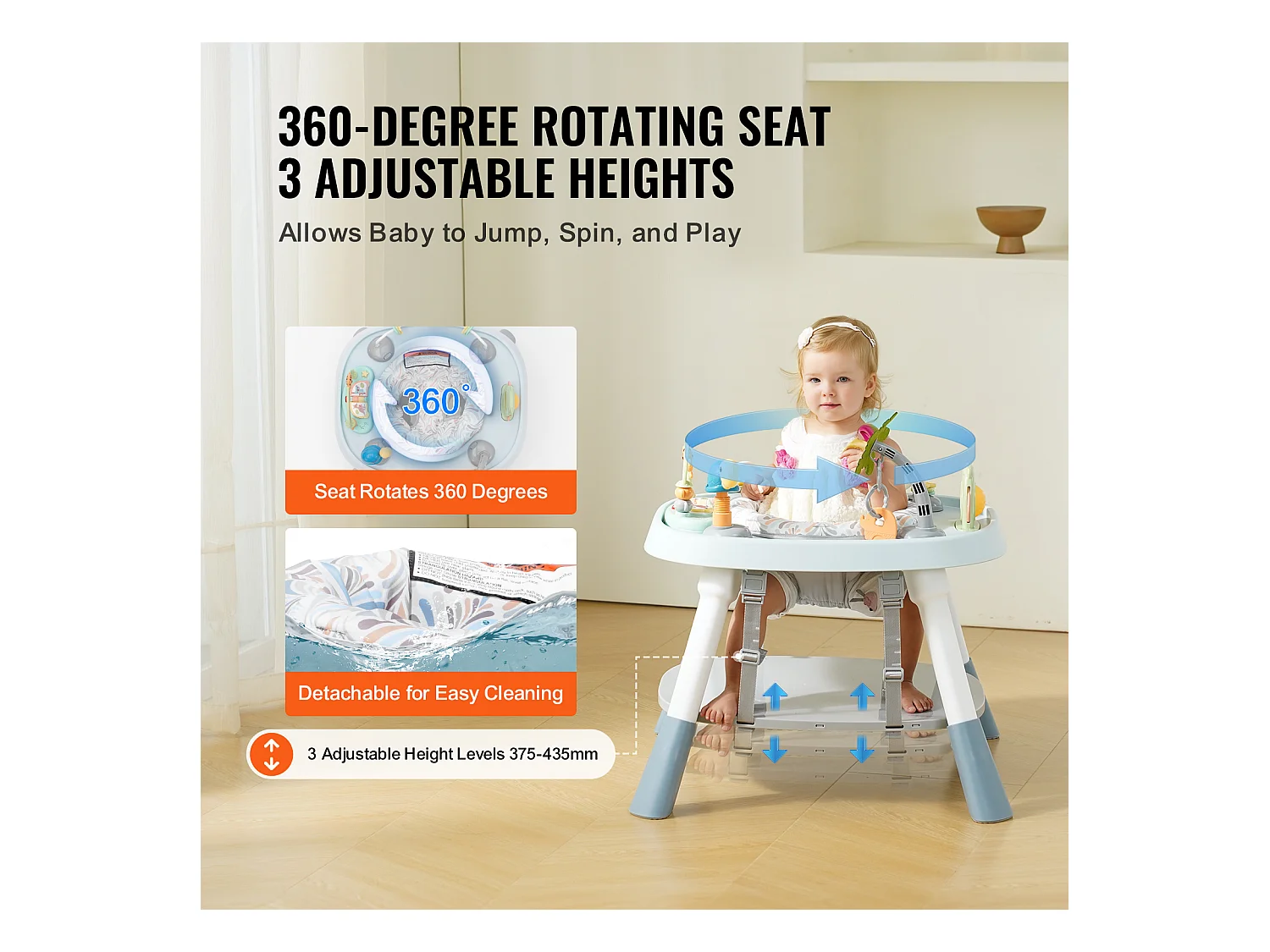 Centro de Actividades para Bebés, SucceBuy Centro de Actividades para Bebés, Asiento Giratorio 360°, para 6 Meses y Más, Plástico, Multicolor