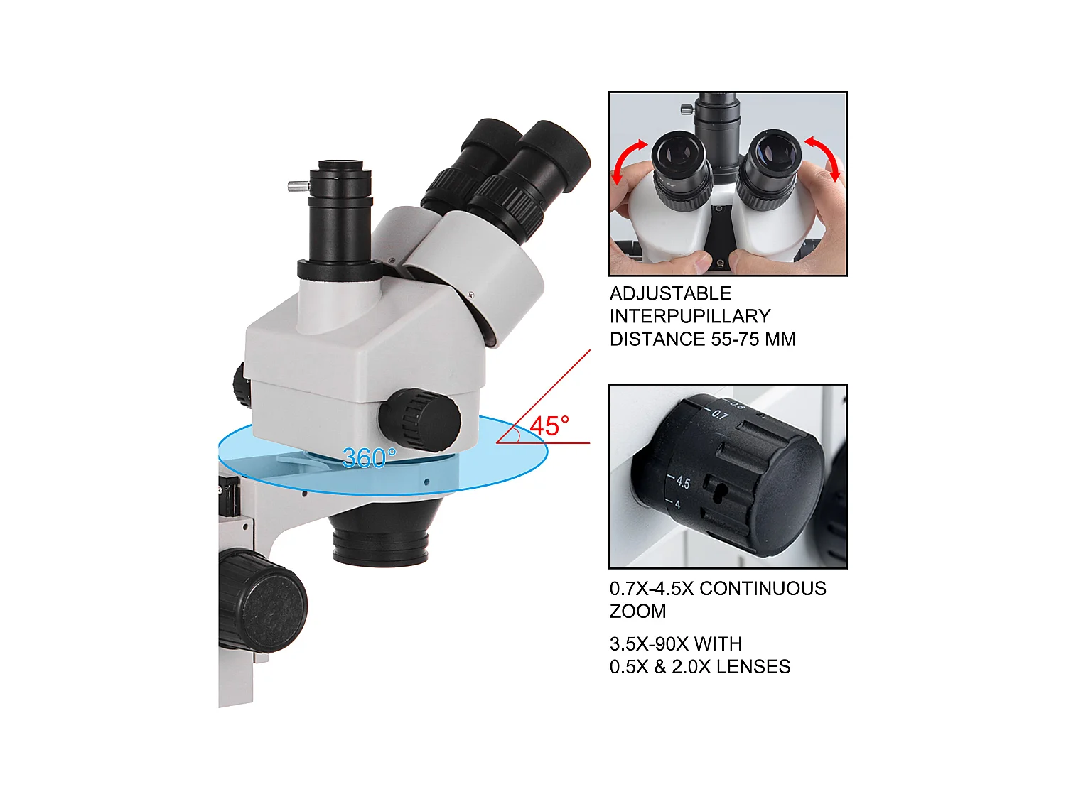 Microscopio Estéreo Trinocular SucceBuy 3,5X-90X | Soporte sobre Columna | Uso en Laboratorio | 110 V