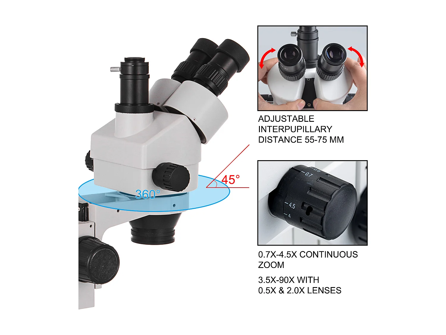 Microscopio Estéreo Trinocular SucceBuy 3,5X-90X | Soporte sobre Columna | Uso en Laboratorio | 110 V