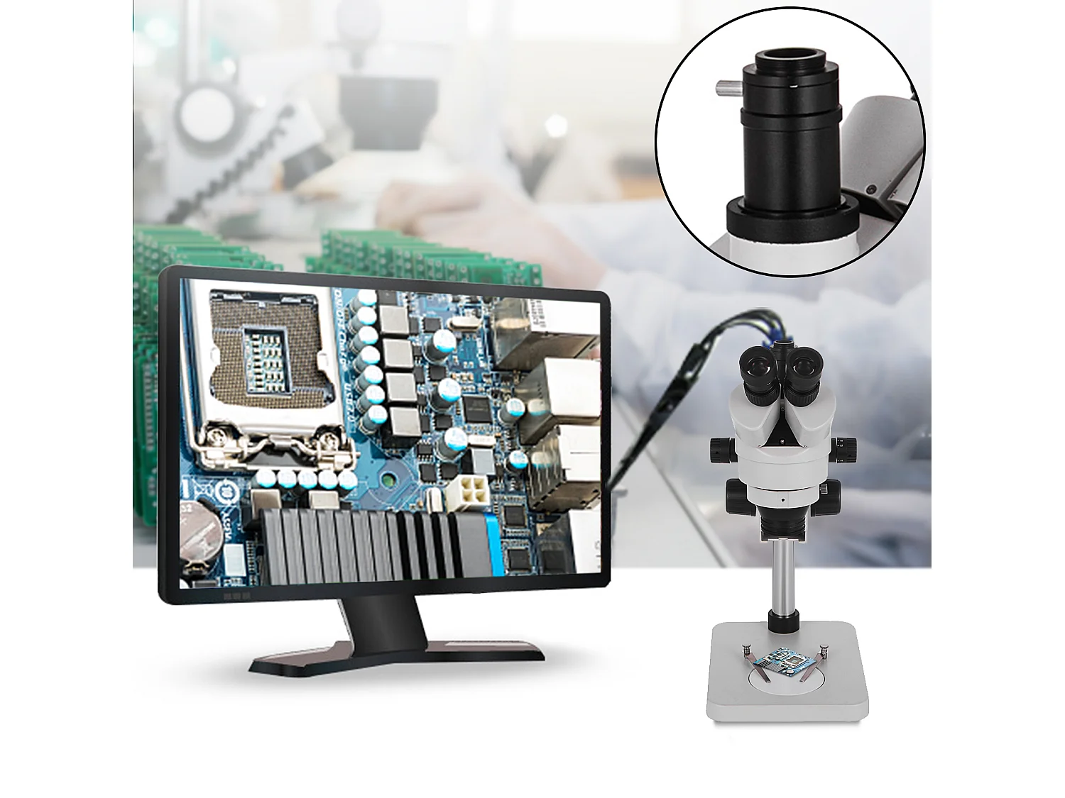 Microscopio Estéreo Trinocular SucceBuy 3,5X-90X | Soporte sobre Columna | Uso en Laboratorio | 110 V