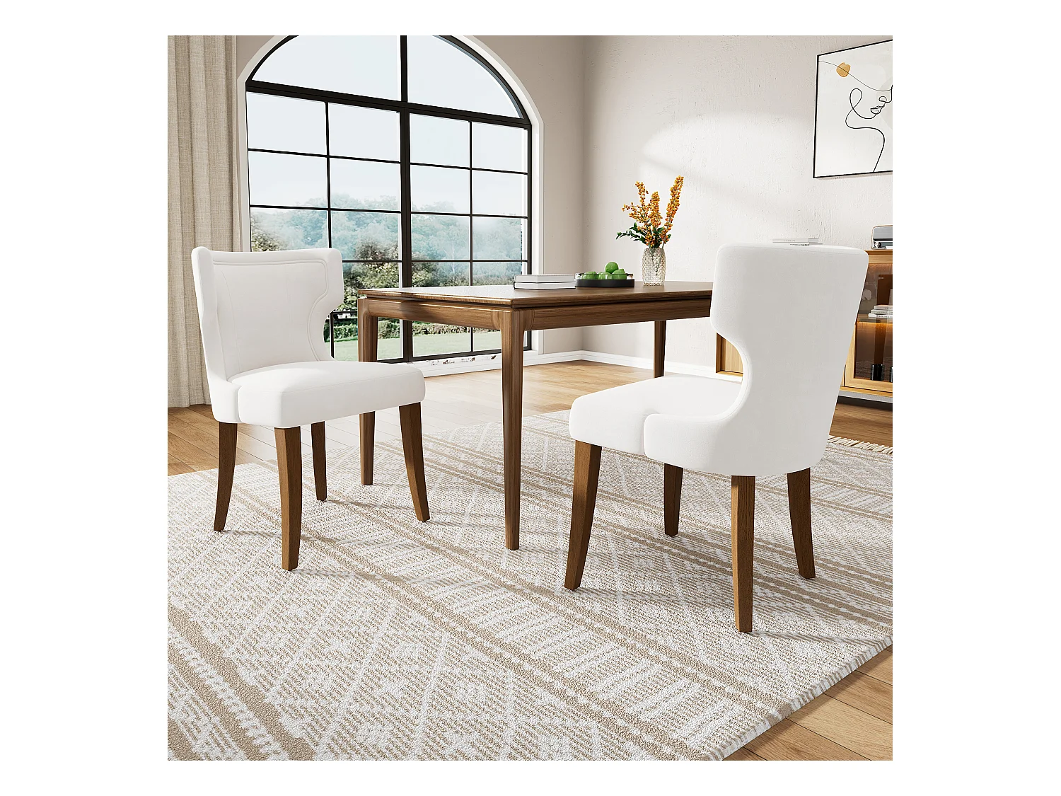 Chaise de salle à manger en velours, 2 pièces, pieds en bois massif, coussin épais, pieds réglables, beige (Dimensions : 62.23 x 61.60 x 54.61 cm)